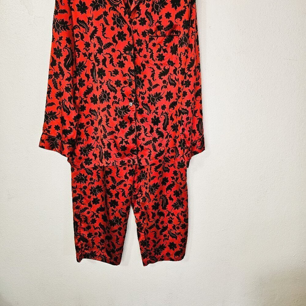 Cabernet Womens Red/Black Floral Luxurious Silky Pajama Set Size Large - Picture 2 of 9